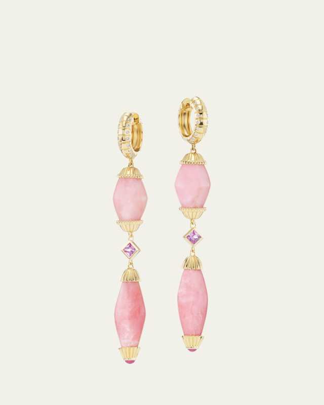 Intention Double Bead Drop Earrings in 18K Yellow Gold